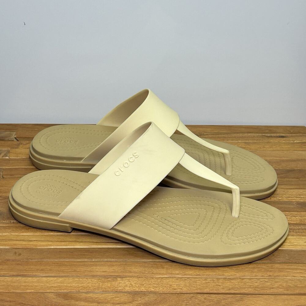 Crocs Tulum Ivory Beige Flip Flops Thong Women Beach Sandals Size 9